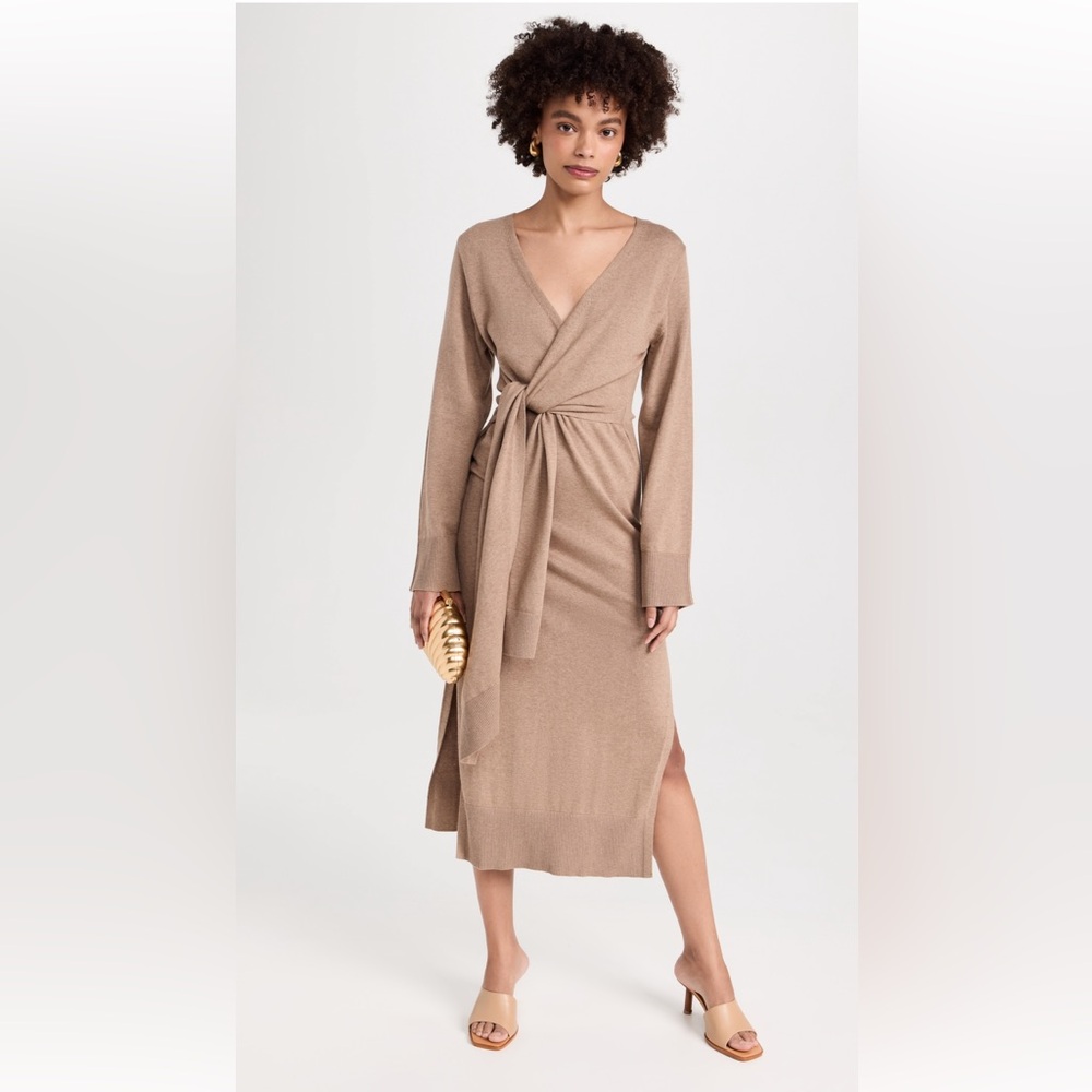 SIMKHAI wrap sweater dress in heather teak